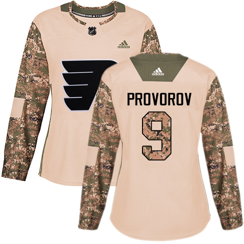 Adidas Flyers #9 Ivan Provorov Camo Authentic Veterans Day Women's Stitched NHL Jersey